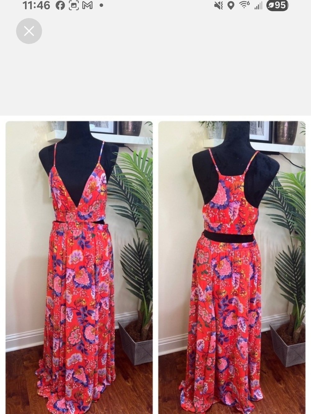 Floral Red Maxi Dress with Spaghetti Straps